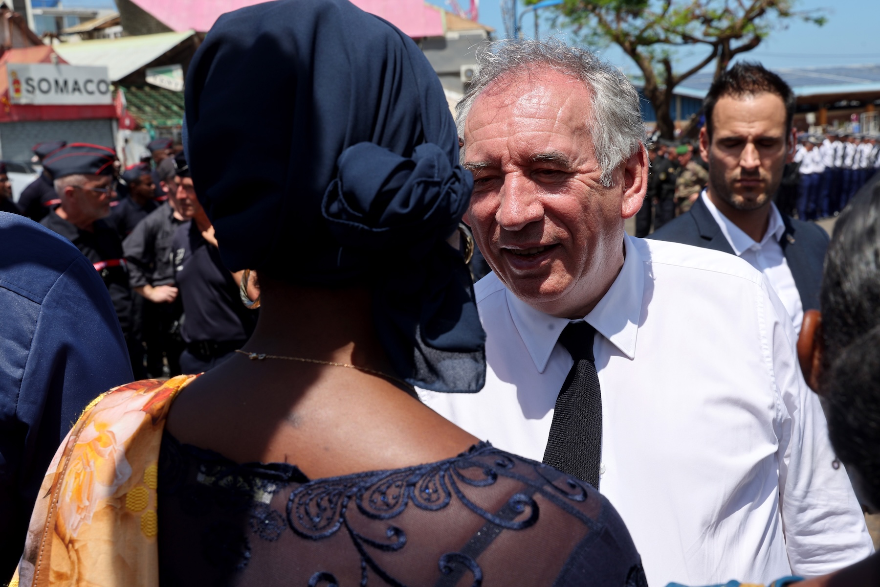 Francois Bayrou.
French Prime Minister Francois Bayrou on during a ceremony to pay tribute to Gendarmerie Captain Florian Monnier, who died in action following the cyclone in Mamoudzou. The most devastating cyclone in France s poorest department, where rescue workers have been struggling to restore essential services such as water, electricity and communications networks in Mamoudzou in the Indian Ocean, December 30, 2024.


Le Premier ministre  Francois Bayrou, lors de la ceremonie d hommage au capitaine de gendarmerie Florian Monnier, mort au combat apres le cyclone a Mamoudzou. Le cyclone le plus devastateur dans le departement le plus pauvre de France, ou les secouristes luttent pour retablir les services essentiels tels que l eau, l electricite et les reseaux de communication a Mamoudzou dans l ocean Indien, le 30 decembre 2024 .